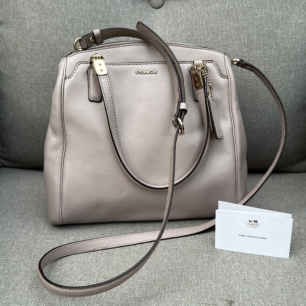 COACH Taupe Madison Minetta Pebbled Leather Medium Satchel